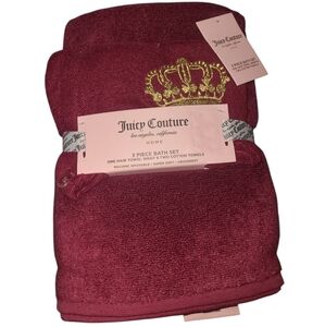 Juicy Couture 3pc Maroon & Gold Bath Towel Set